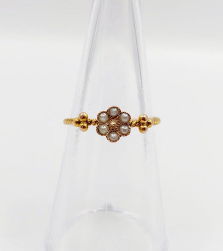 Bague 51 Bague marguerite antique en or 18k et perles, anneau torsadé 58 Facettes A07010