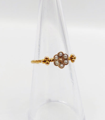 Bague 51 Bague marguerite antique en or 18k et perles, anneau torsadé 58 Facettes A07010
