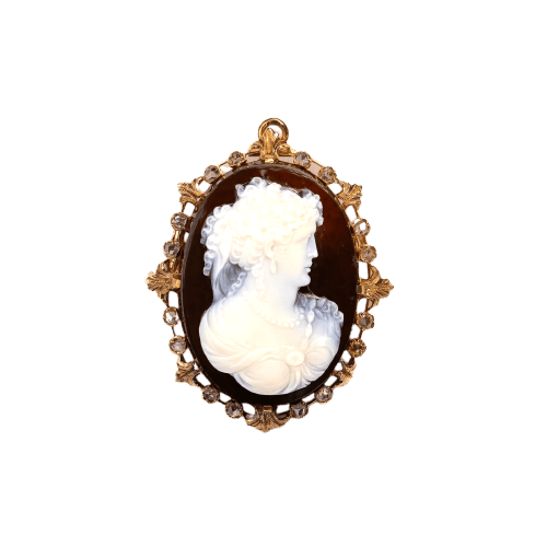 Pendentif Broche-pendentif camée sur agate en or 18K et diamants 58 Facettes LMB-321