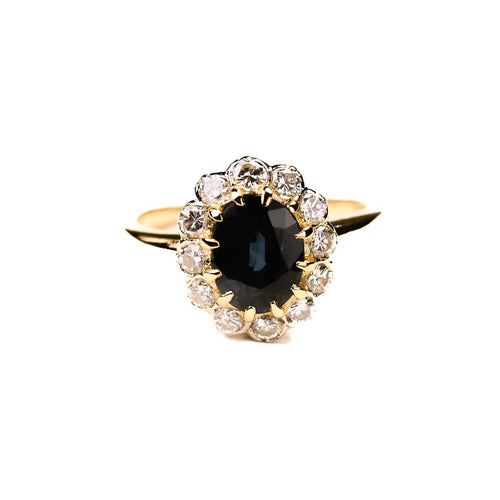 Bague 50 Bague marguerite saphir ovale et diamants en or jaune 18K 58 Facettes LMB-350