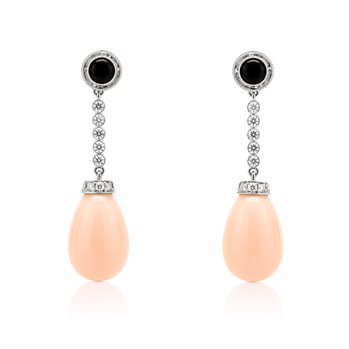 Boucles d'oreilles Boucles d’oreilles - Agate noire, corail rose et diamants en platine 58 Facettes 50445