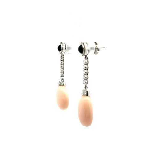 Boucles d'oreilles Boucles d’oreilles - Agate noire, corail rose et diamants en platine 58 Facettes 50445
