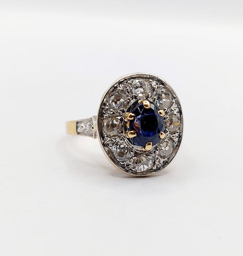 Bague 51.5 Bague pompadour Art déco en or 18k et platine, saphir et diamants 58 Facettes A07014