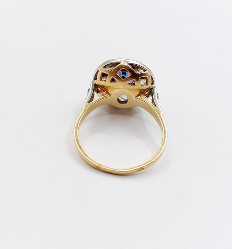 Bague 51.5 Bague pompadour Art déco en or 18k et platine, saphir et diamants 58 Facettes A07014