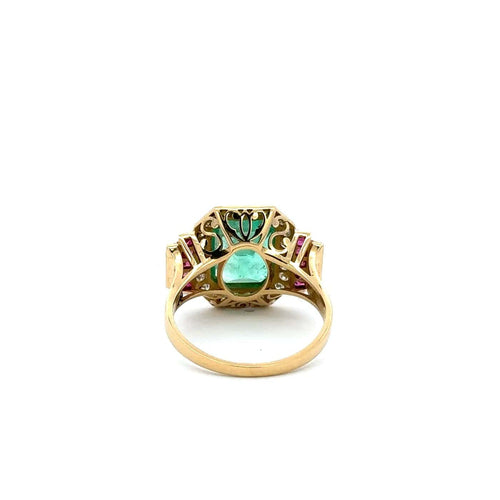 Bague 55 Bague - Émeraude colombienne certifiée, diamants et rubis en or jaune 18k 58 Facettes 50446
