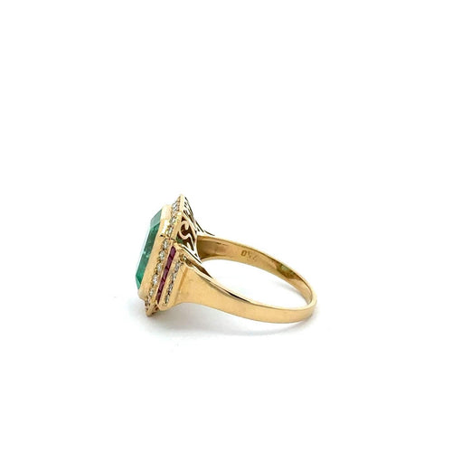 Bague 55 Bague - Émeraude colombienne certifiée, diamants et rubis en or jaune 18k 58 Facettes 50446
