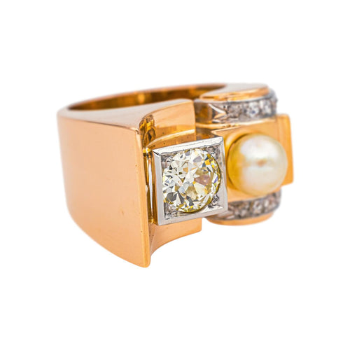 Bague 47 Bague Tank Or rose, Platine Diamant, Perle 58 Facettes 5109071CN