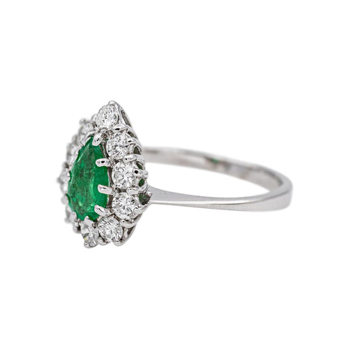 Bague 49 Bague Poire Or blanc Emeraude, Diamants 58 Facettes 5281132CN