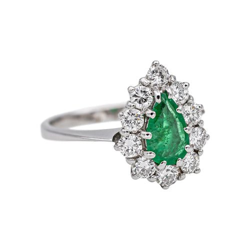 Bague 49 Bague Poire Or blanc Emeraude, Diamants 58 Facettes 5281132CN