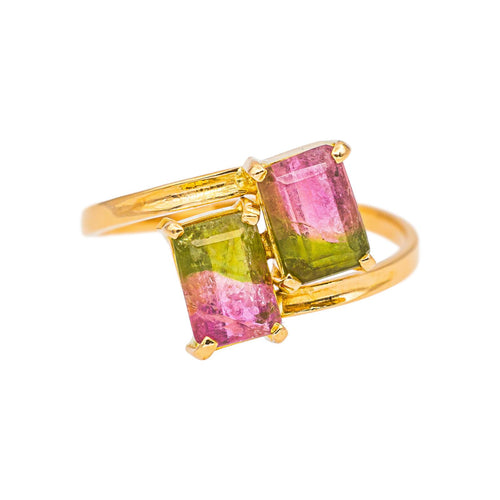 Bague 54 Bague Toi et moi Or jaune Tourmaline melon d'eau 58 Facettes 5450149CN