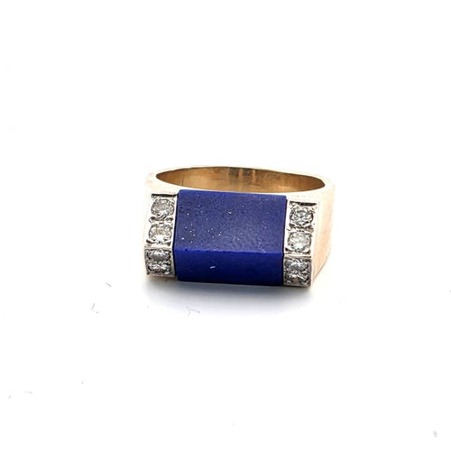 Bague 54 Bague d’époque en or jaune 18 ct avec lapis et diamants 58 Facettes 244/26 A 117/26