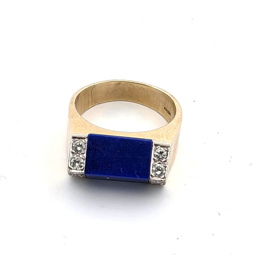 Bague 54 Bague d’époque en or jaune 18 ct avec lapis et diamants 58 Facettes 244/26 A 117/26