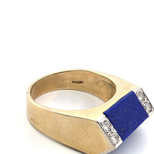 Bague 54 Bague d’époque en or jaune 18 ct avec lapis et diamants 58 Facettes 244/26 A 117/26