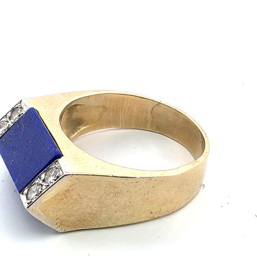 Bague 54 Bague d’époque en or jaune 18 ct avec lapis et diamants 58 Facettes 244/26 A 117/26