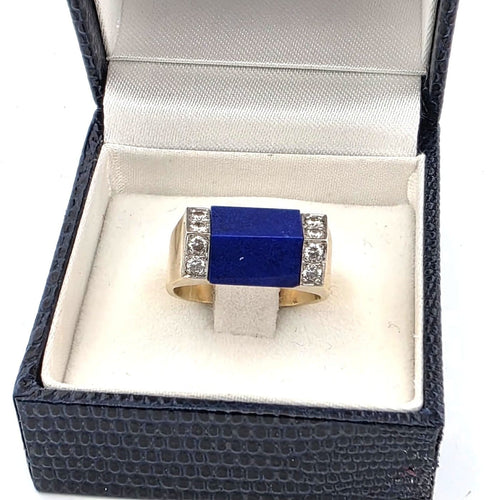 Bague 54 Bague d’époque en or jaune 18 ct avec lapis et diamants 58 Facettes 244/26 A 117/26