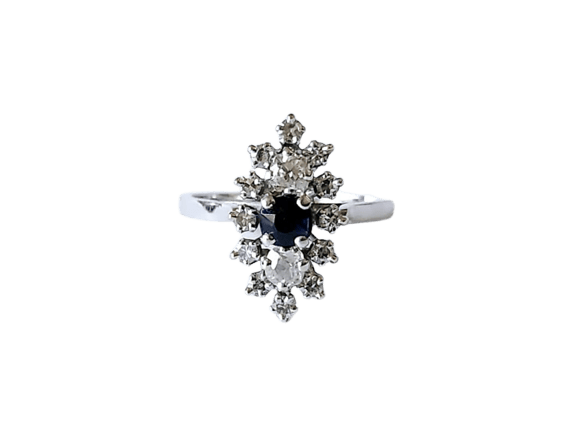 Bague marquise en or blanc 18 carats avec saphir et diamants 58 Facettes BAGUE VERM251219-327