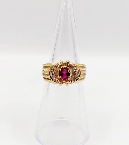 Bague rétro en or 18k avec rubis synthétique et diamants 58 Facettes A01910