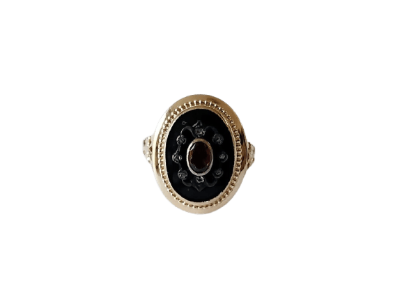 Bague 53 Bague - Onyx, grenat et diamants taille rose en or jaune 18 carats 58 Facettes VERM251219-171