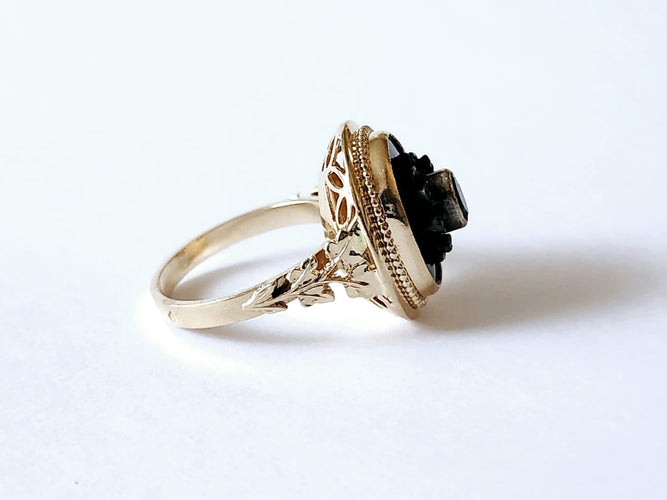 Bague 53 Bague - Onyx, grenat et diamants taille rose en or jaune 18 carats 58 Facettes VERM251219-171