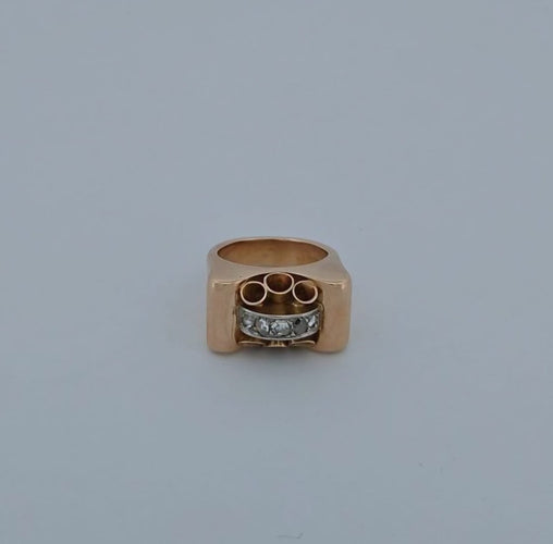 Bague 43 Bague Tank en or rose 18 carats et diamants taille rose 58 Facettes 3042363