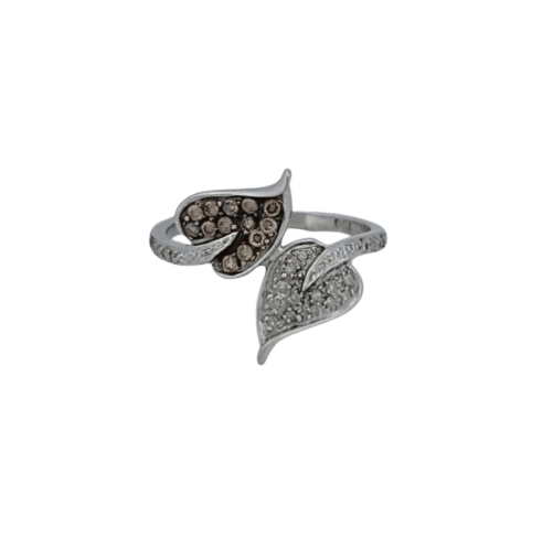 Bague 51 Bague feuille en or blanc 18 carats et diamants 58 Facettes RV CREATION - 3042193
