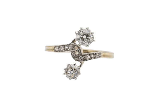 Bague 60 Bague toi et moi Art nouveau en or jaune et platine avec diamants 58 Facettes 11081