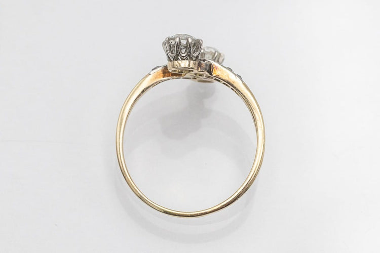 Bague 60 Bague toi et moi Art nouveau en or jaune et platine avec diamants 58 Facettes 11081