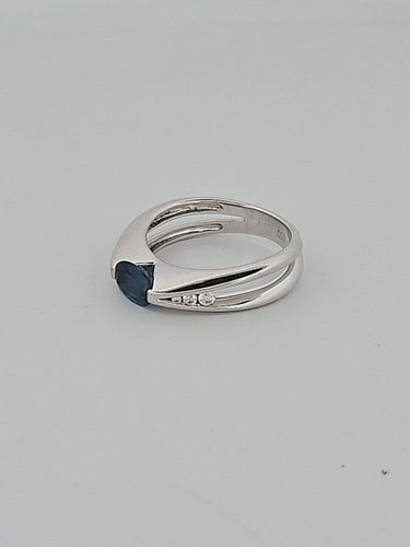 Bague 54 Bague saphir de Ceylan en or blanc 18 carats et diamants 58 Facettes RV CREATION - 2820023