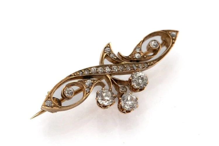 Broche Broche Art nouveau en or jaune 585 avec diamants 1,15 ct 58 Facettes 9043