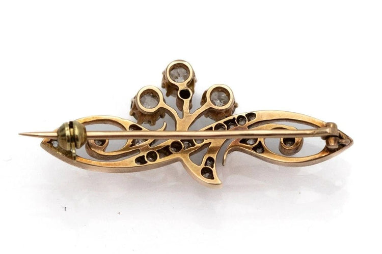 Broche Broche Art nouveau en or jaune 585 avec diamants 1,15 ct 58 Facettes 9043
