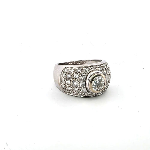 Bague 54 Bague - Solitaire pavé en or blanc avec diamants 58 Facettes 1031 E OC