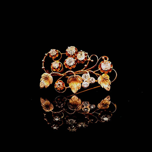 Broche Broche ancienne en or rose 18 ct et diamants taille bolchevique 58 Facettes UN-0772