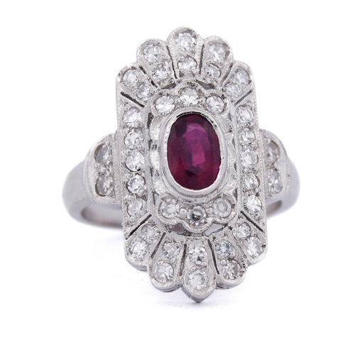 Bague 50 Art déco - Bague en platine 950 avec rubis et diamants 58 Facettes AN635 P26 (0399)