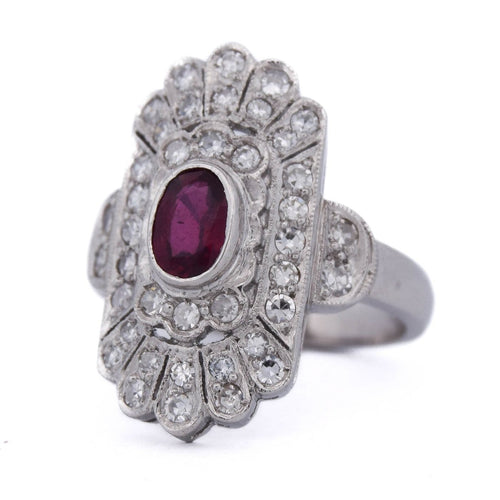 Bague 50 Art déco - Bague en platine 950 avec rubis et diamants 58 Facettes AN635 P26 (0399)