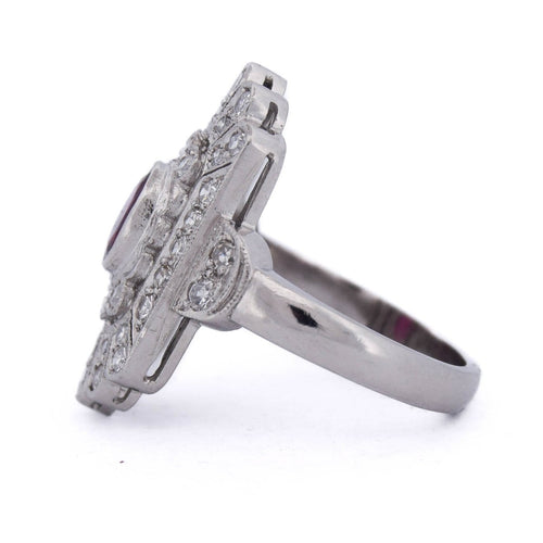 Bague 50 Art déco - Bague en platine 950 avec rubis et diamants 58 Facettes AN635 P26 (0399)