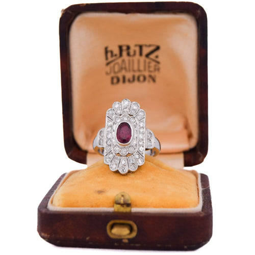 Bague 50 Art déco - Bague en platine 950 avec rubis et diamants 58 Facettes AN635 P26 (0399)