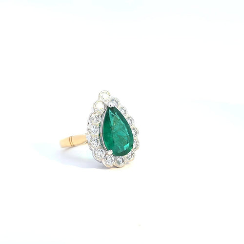 Bague 58 Bague entourage - Émeraude poire 4 ct et diamants en or jaune 58 Facettes UN-0643