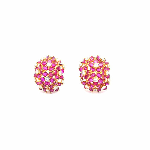 Boucles d'oreilles Boucles d'oreilles - Or jaune 18k, rubis de Birmanie et diamants 58 Facettes UN-0592