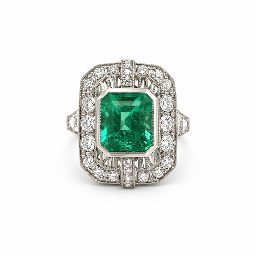 Bague 54 Bague Art déco - Émeraude colombienne et diamants en or blanc 18k 58 Facettes 50447