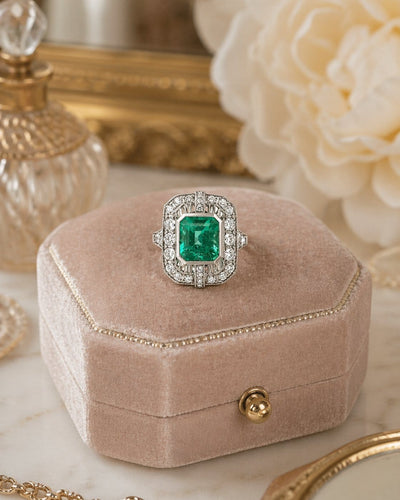 Bague 54 Bague Art déco - Émeraude colombienne et diamants en or blanc 18k 58 Facettes 50447