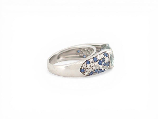 Bague 52 Mauboussin Nuit d'Amour - Bague en or blanc et aigue-marine, diamants et saphirs 58 Facettes 274240