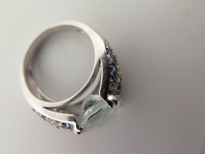 Bague 52 Mauboussin Nuit d'Amour - Bague en or blanc et aigue-marine, diamants et saphirs 58 Facettes 274240