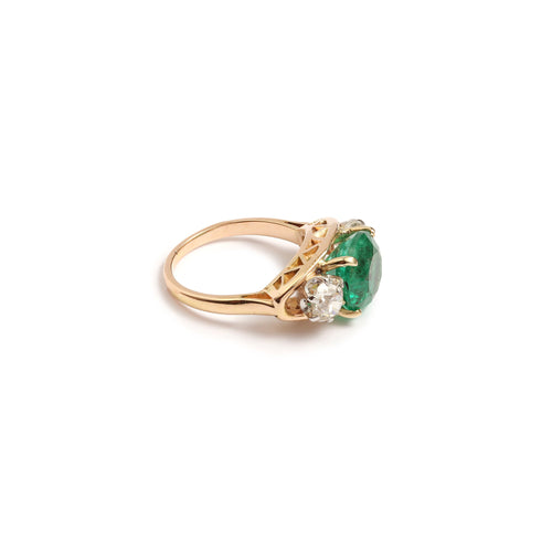 Bague Bague émeraude éthiopienne 4,35 ct et diamants en or jaune 18 carats et platine 58 Facettes BEM42