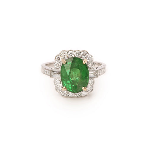 Bague 53.5 Bague pompadour en or gris 18 carats avec tsavorite et diamants 58 Facettes B376