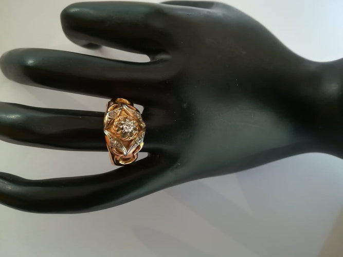 Bague 54 Bague ancienne trois ors 18 ct avec diamants 58 Facettes 00923