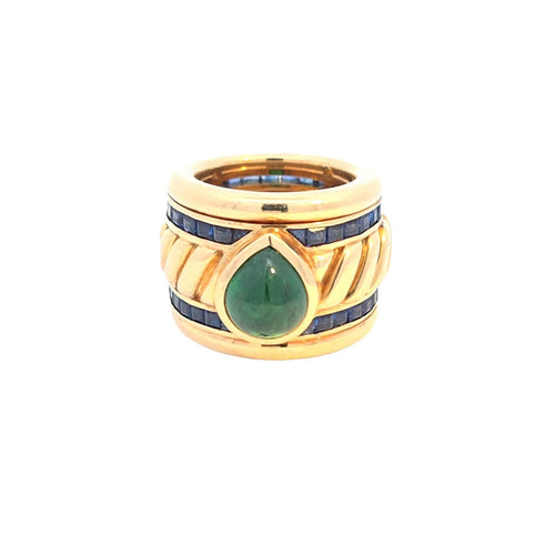 Bague 47 Bague multi-pierres en or jaune avec émeraude cabochon poire 58 Facettes 111134