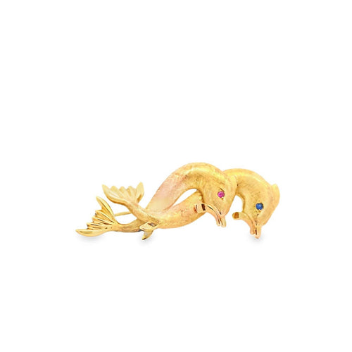 Broche Broche dauphins en or jaune 14K 58 Facettes 40404040