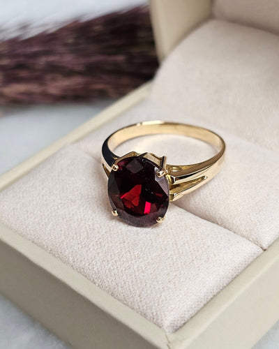 Bague 55 Bague solitaire en or jaune 14 carats et grenat ovale 58 Facettes 725