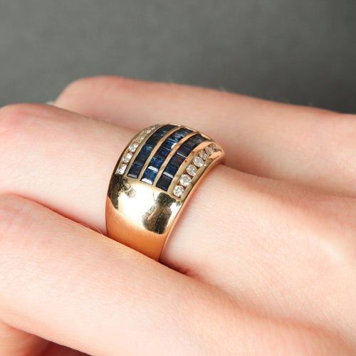 Bague 54.5 Bague jonc en or jaune, diamants et saphirs 58 Facettes BO/220036