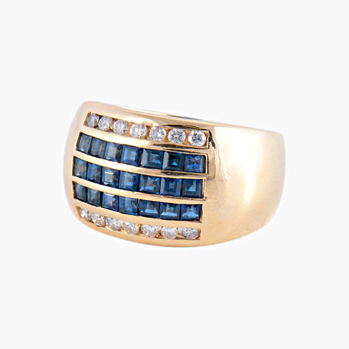 Bague 54.5 Bague jonc en or jaune, diamants et saphirs 58 Facettes BO/220036